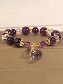 1pc Water-Drop, Flower, Clover And Butterfly Shaped Cubic Zirconia Decorated Money Bag Pendant Bracelet, Beaded Bracelet For Women Daily Wear Valentines,Mom,Mother,Mother's Day,Gift