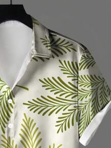 Camisa casual de verano con estampado 3D de ramas de árboles verdes tropicales para hombres