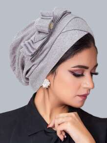 New Muslim-European Style Shiny Silk Pleated Sleeping Hat With Rolled Edge And Flower Headband