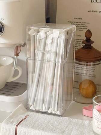 1ชิ้น,กล่องเก็บฟางกันฝุ่น,อะคริลิคกล่องฟางแบบใช้แล้วทิ้ง,แคปซูลชากาแฟนมกล่องเก็บถุง,ช้อนส้อมมีดส้อมตะเกียบช้อนกล่องเก็บพร้อมฝาปิดกันฝุ่น