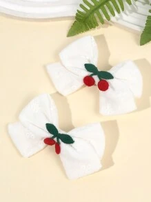 2pcs Girls Hair Bow Clips ,Cherry Decor Linen Fabric Hairpins ,Simple Hairgrips For Daily ,Hair Accessories For Kids Teens