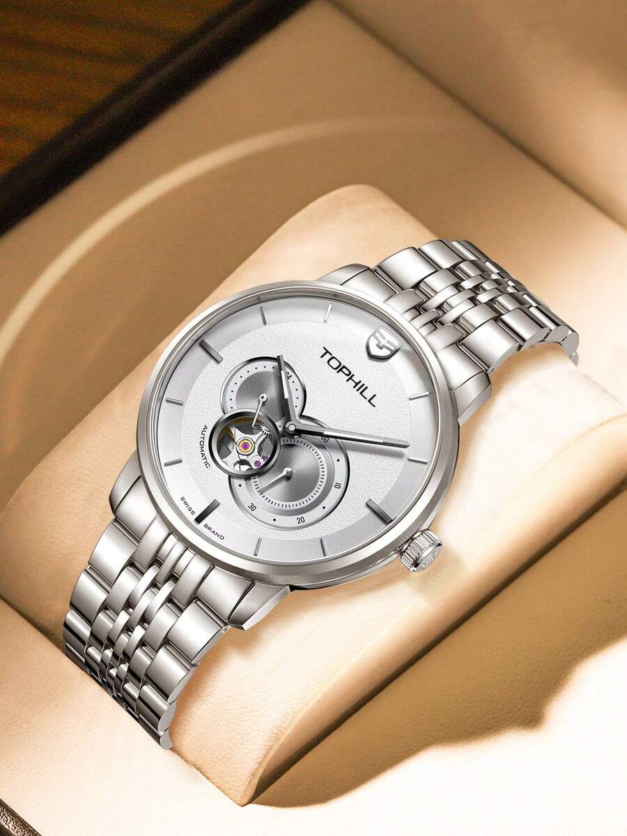 TOPHILL超亮腕錶男款特殊設計自動機械運動男士手錶藍寶石水晶 - 白色 - 查看 1