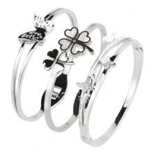 3-Piece Women Jewelry Gift Set: Rhinestone Clover Flower, Butterfly Pendant And Stainless Steel Bracelet - Butterfly Combination - View 15