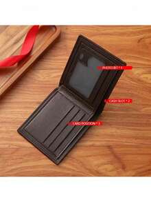 1pc Men's Plain Color Multi-Card Slots Simple Striped Fashion Versatile Mature Wallet, Suitable For Men's Daily Use, Chinese New Year, Valentine's Day Gift, Spring/Summer, Holiday Travel - Black - View 4