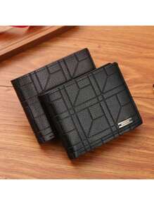 1pc Men's Plain Color Multi-Card Slots Simple Striped Fashion Versatile Mature Wallet, Suitable For Men's Daily Use, Chinese New Year, Valentine's Day Gift, Spring/Summer, Holiday Travel - Black - View 2
