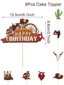8 piezas Decoraciones de pastel de vaquero y vaquera con sombrero y bota, cumpleaños de vaquero y vaquera para fiesta temática del oeste, suministros y favores para fiesta - Multicolor - Ver 5