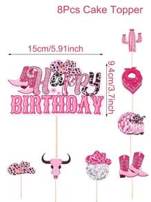 8 piezas Decoraciones de pastel de vaquero y vaquera con sombrero y bota, cumpleaños de vaquero y vaquera para fiesta temática del oeste, suministros y favores para fiesta - Multicolor - Ver 4