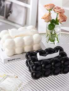 1pc Black & White ABS Cute Ball Tissue Box Cover, Nordic Style Paper Holder For Living Room Coffee Table Storage - Multicolor - View 7