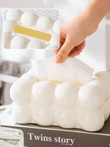 1pc Black & White ABS Cute Ball Tissue Box Cover, Nordic Style Paper Holder For Living Room Coffee Table Storage - Multicolor - View 3