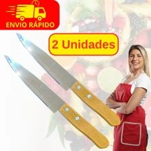 Kit 2 Faca Para Cozinha  Com Cabo de Madeira De Qualidade Afiada Premium 6 Polegadas - Marrom - Visão 1