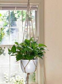 Cây treo thủ công Macrame Cây treo chậu hoa Chậu treo trang trí tường Sân vườn Chậu treo Giỏ treo - màu nâu - Xem 3