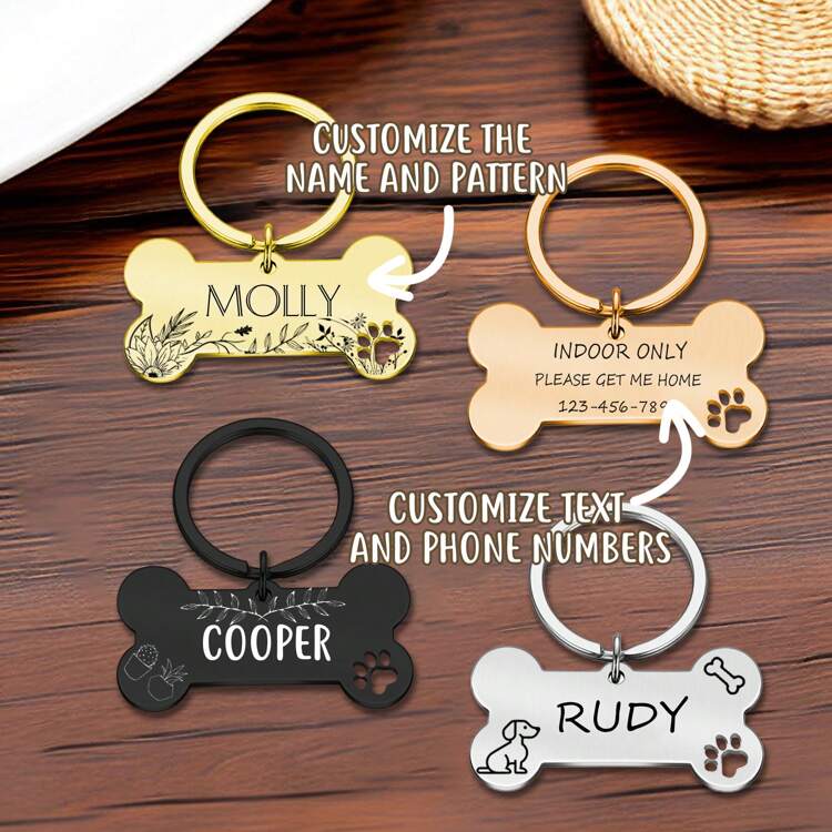 1PC Bone Personalized Dog Tags Double Sided Engraved Pet Name Tags For Pets Double Sided Stainless Steel Pet Id Tags SHEIN South Africa