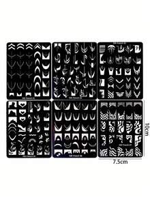 2 件法式线条美甲印花板 3D 叶子蝴蝶花朵波浪线法式线条图像设计印刷模板美甲配件工具，美甲沙龙 - 銀色 - 查看 10