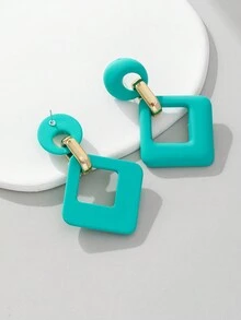 MESTILO 1 Đôi Bông Tai Màu Macaron Rỗng Hình Kim Cương Bằng Nhựa Đơn Giản Và Thời Trang, Thích Hợp Cho Phụ Nữ Đeo Hàng Ngày - kim cương - Xem 4