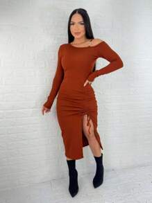 Women Short Dresses - 鏽棕色 - 查看 1