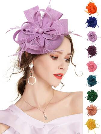 1 件女士花朵头饰帽 Sinamay 羽毛茶会头饰德比帽婚礼头带和夹子，发饰迷你帽子小帽子迷你高顶礼帽迷你帽，学校用品