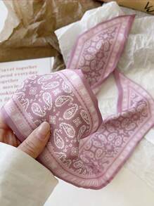 4件套优雅女士真丝围巾和花卉图案发带，日常和度假皆宜，猫耳发带，吸汗带，适合学校、学院、秋冬季节，女士发饰，柔软头巾，女士时尚发带 - 多色 - 查看 6