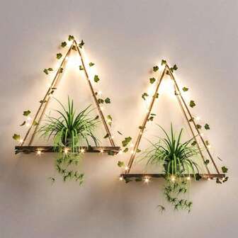 Étagères murales suspendues à bandes LED en lierre artificiel, étagères macramé pour chambre à coucher, salle de bain, salon, cuisine. Étagères murales en bois pour plantes suspendues, décoration d'intérieur, décoration de chambre, décoration murale