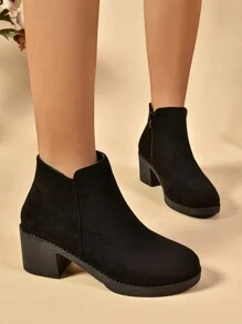 女性側拉鍊靴，厚底坡跟踝靴，休閒輕量柔軟底鞋 - 黑色 - 查看 5