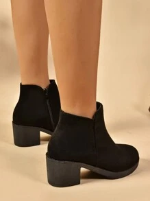 女性側拉鍊靴，厚底坡跟踝靴，休閒輕量柔軟底鞋 - 黑色 - 查看 6