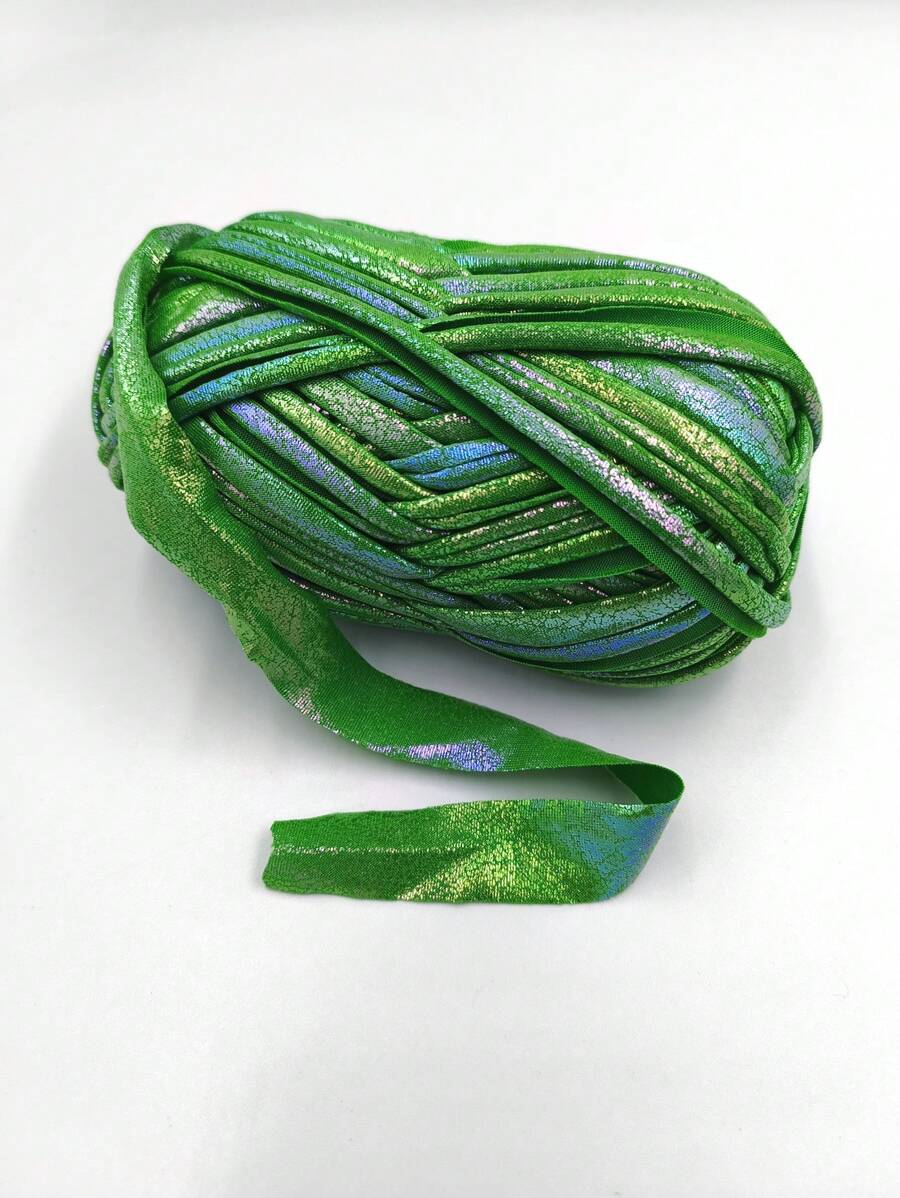 1入組彩色綠色DIY金屬光澤紗帶仿皮柔軟手編包袋和玩具材料，變色紗線