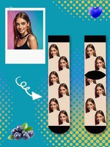 Face Socks 1pair Custom Put Any Face On Socks For Women, Personalized Photo Socks For Handsome Guys & Beautiful Girls, Interesting Customized Picture Couple High Crew Socks, Suitable For Valentine's Day, Birthday Gifts And Other Occasions,Funny,Crazy,Anime,Multicolor Socks,Dawg,Colorful,Cute,Adorable,Contracted,Funny,Custom,Unique,Customized,Personalized,Ideal Gifts For Him,Ideal Gifts For Her,Boyfriend,Girlfriend,Family,Friends,Grandparents,Her - Multicolor - View 3