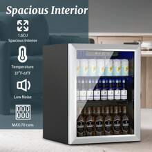 BackID 1.6 Cu.Ft Beverage Refrigerator Cooler, 70 Can Mini Fridge With Glass Door, Digital Temperature Display For Soda, Beer Or Wine For Office Or Bar With Adjustable Removable Shelves - Bạc - Xem 5