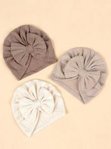 (Set Of 3) Newborn Knitted Breathable Baby Hats With Cute Bowknots, Elastic Infant Beanie
