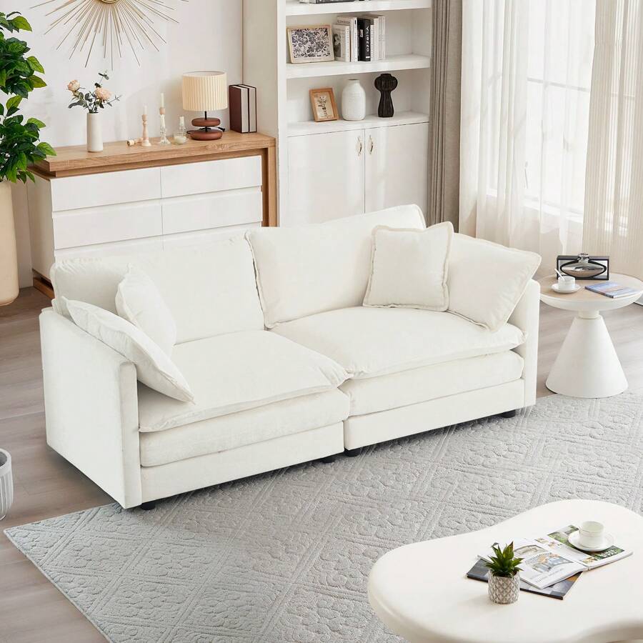 Luxury Loveseat Sofa Couch, 76" Modern Chenille Deep 2-Seater Cloud Couch With 2 Armrest Pillows And 2 Toss Pillows, Love Seat For Living Room Bedroom Office Apartment, Beige - Màu be - Xem 1