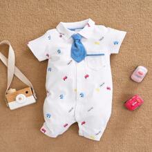 WhaleJoan 1件男婴卡通汽车印花短袖连体衣，夏季 - 白色 - 查看 1