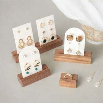 Earring Cards Display Wooden Base Desktop Earrings Ring Necklace Storage Organizer Holders Retail Exhibitor Shop Display Stand