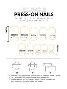 Atualize instantaneamente seu visual com 24 peças de unhas postiças francesas elegantes de estampa de vaca com padrão quadrado médio, unhas postiças falsas de cor sólida simples, na cor café da moda com estampas assimétricas, cobertura completa para mulheres e meninas, 1 peça de gel de gelatina + 1 tira de lixa, remessa aleatória de gel de gelatina - Castanho - Visão 5