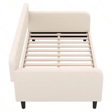 Twin Size Upholstered Tufted Daybed With 4 Support Legs, Beige/Pink - Beige - View 9