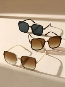 3pcs Oversized Y2K Fashion Glasses Set, Women's Party & Travel Essential For Music Festival, Hiking, Beach, Summer Outdoor Activities - Black Rice and White Bean Curd Tea - View 5