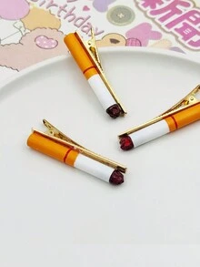 3入組有趣創意香煙髮夾，仿真香煙煙蒂和鱷魚夾，多功能髮飾，適合休閒穿著。女性新穎香煙造型髮夾，適合夾瀏海、側邊的頭飾和少量頭髮 - 彩色 - 查看 5