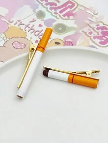 3入組有趣創意香煙髮夾，仿真香煙煙蒂和鱷魚夾，多功能髮飾，適合休閒穿著。女性新穎香煙造型髮夾，適合夾瀏海、側邊的頭飾和少量頭髮 - 彩色 - 查看 4