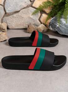 2025 Thick Sole Striped Slip-On Slippers, Indoor/Outdoor Wear, Anti-Slip Bathroom Shower Beach Slides, Unisex Couple Styles