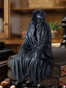 Estatua de túnica negra misteriosa de 2.5/5 pulgadas - Figura decorativa de resina extravagante, estatua sentada de estilo gótico, adecuada para estantería, escritorio de oficina, jardín, decoración del hogar, regalo para amigos y familiares