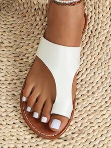 Sandalias de dedo en forma de anillo sencillas para mujer, blancas y de moda - Blanco - Ver 6