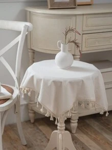 多色图案印花方形桌布，波西米亚简约风格，带流苏装饰，适用于橱柜、床头柜、小桌子、沙发、桌椅、节日装饰，四季使用 - 彩色 - 查看 13