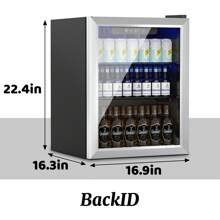 BackID 1.6 Cu.Ft Beverage Refrigerator Cooler, 70 Can Mini Fridge With Glass Door, Digital Temperature Display For Soda, Beer Or Wine For Office Or Bar With Adjustable Removable Shelves - Bạc - Xem 3