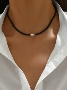 1 pieza Decoración de perlas falsas, collar de cuentas (cadena hecha a mano cortada a medida, número variable de perlas, tamaño variable de rhinestones)