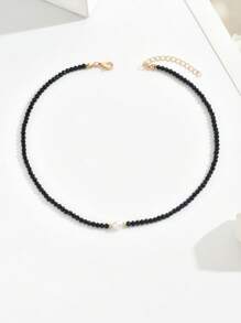 1 pieza Decoración de perlas falsas, collar de cuentas (cadena hecha a mano cortada a medida, número variable de perlas, tamaño variable de rhinestones)