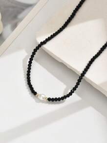 1 pieza Decoración de perlas falsas, collar de cuentas (cadena hecha a mano cortada a medida, número variable de perlas, tamaño variable de rhinestones)