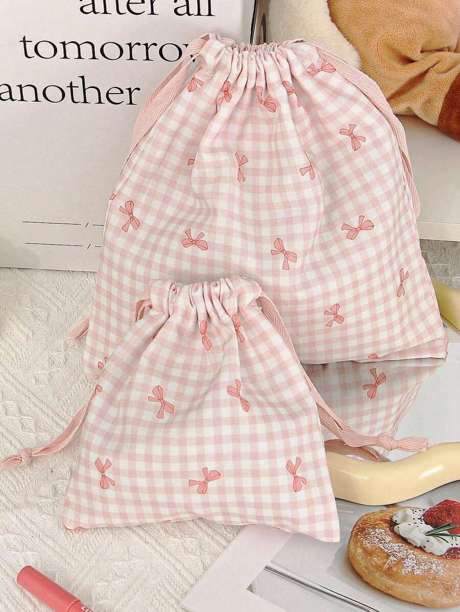 1 件/套可爱粉色蝴蝶结印花旅行护肤抽绳收纳袋化妆包内衣衣物收纳袋卫生巾袋短途旅行必备旅行收纳套装,收纳袋套装旅行收纳套装情人节礼物、生日礼物、教师节礼物、新年礼物旅行必备化妆包节日必备化妆包化妆包化妆袋化妆品收纳袋节日冬季化妆品收纳袋化妆品收纳情人节返校用品 - 粉色 - 查看 1