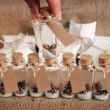 30 paquetes de pequeñas botellas de vidrio con tapones de corcho- Pequeñas botellas de vidrio con tapones para manualidades DIY, recuerdos de boda con etiquetas artesanales, cordón y embudo, Navidad