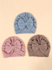 (Set Of 3) Newborn Knitted Breathable Baby Hats With Cute Bowknots, Elastic Infant Beanie