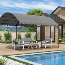 LIVINGANDHOME Living And Home Outdoor Metal Arched Pergola With Shade - Dark Grey - View 3