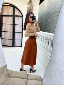 Women Skirts - 棕色 - 查看 9