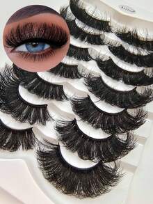 Asiteo 7 Pairs 8D Faux Mink Lashes Fluffy Lash Soft Full Thick Wispy Eyelash Dramatic False Eyelashes Makeup - 黑色 - 查看 4